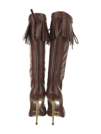 Tom Ford Leather Animal Print Lace-Up Boots