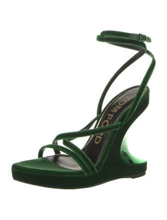 Tom Ford Velvet Leather Trim Embellishment Slingback Sandals