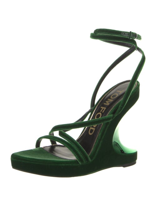 Tom Ford Velvet Leather Trim Embellishment Slingback Sandals