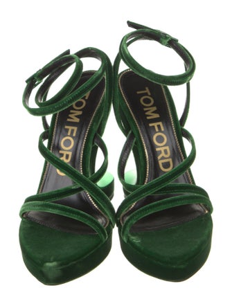 Tom Ford Velvet Leather Trim Embellishment Slingback Sandals