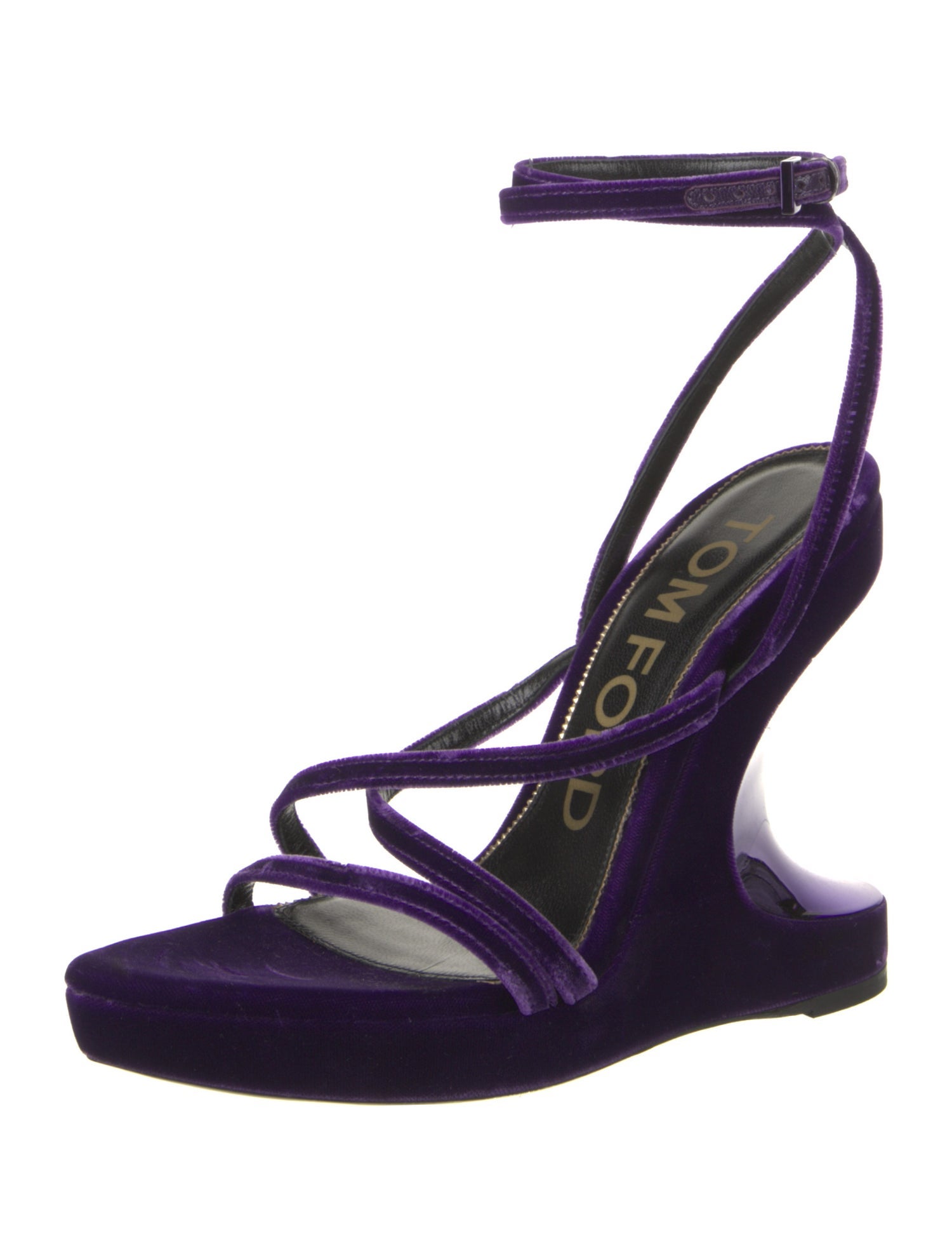 Tom Ford Velvet Leather Trim Embellishment Slingback Sandals