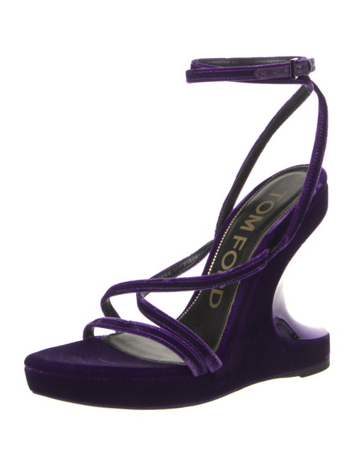 Tom Ford Velvet Leather Trim Embellishment Slingback Sandals