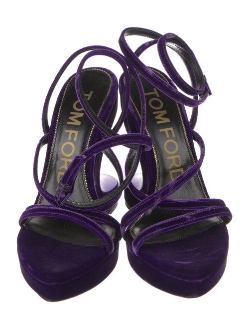 Tom Ford Velvet Leather Trim Embellishment Slingback Sandals