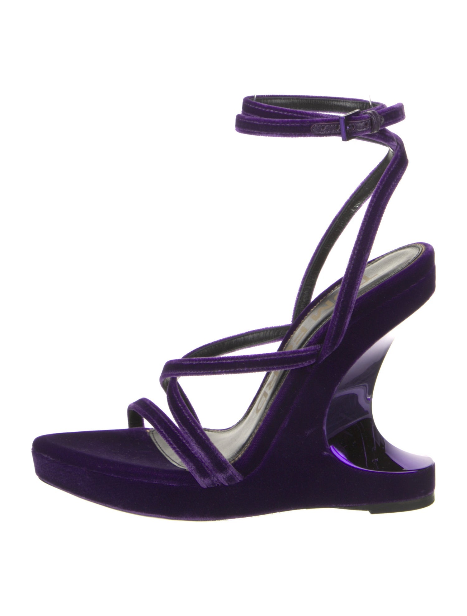Tom Ford Velvet Leather Trim Embellishment Slingback Sandals