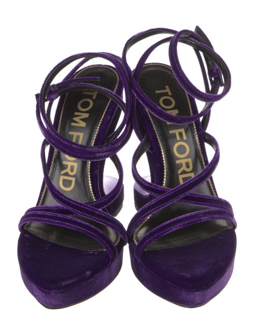 Tom Ford Velvet Leather Trim Embellishment Slingback Sandals