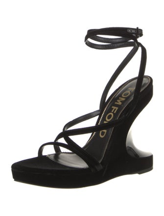 Tom Ford Velvet Leather Trim Embellishment Slingback Sandals
