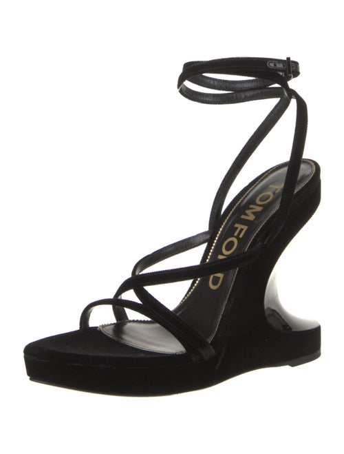 Tom Ford Velvet Leather Trim Embellishment Slingback Sandals