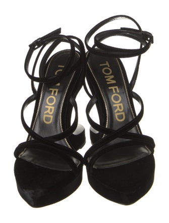 Tom Ford Velvet Leather Trim Embellishment Slingback Sandals