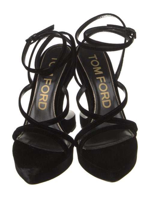 Tom Ford Velvet Leather Trim Embellishment Slingback Sandals