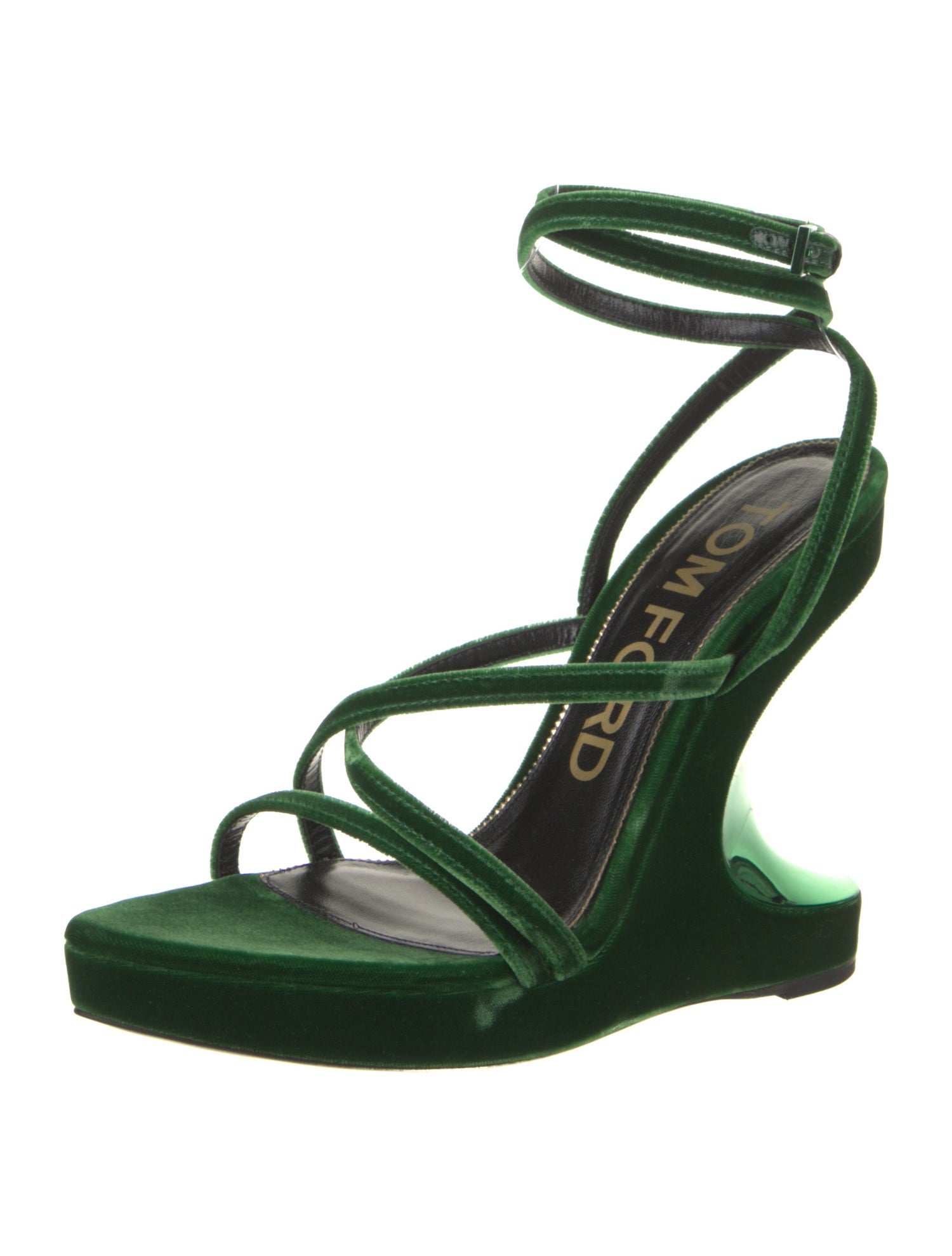 Tom Ford Velvet Leather Trim Embellishment Slingback Sandals