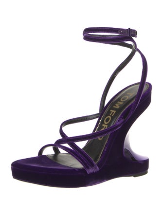 Tom Ford Velvet Leather Trim Embellishment Slingback Sandals