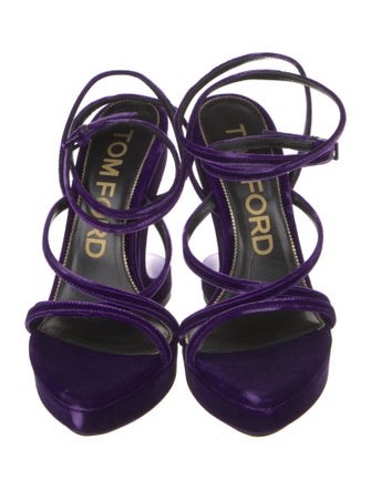 Tom Ford Velvet Leather Trim Embellishment Slingback Sandals