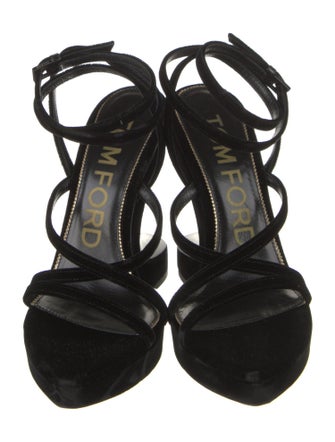 Tom Ford Velvet Leather Trim Embellishment Slingback Sandals