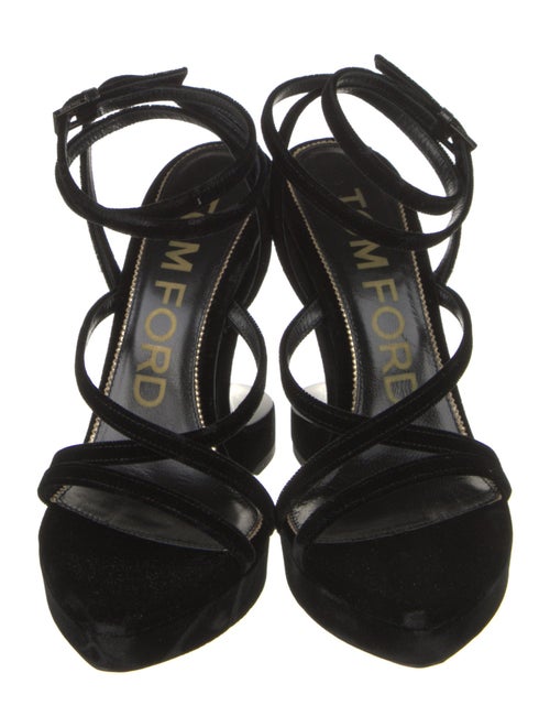 Tom Ford Velvet Leather Trim Embellishment Slingback Sandals