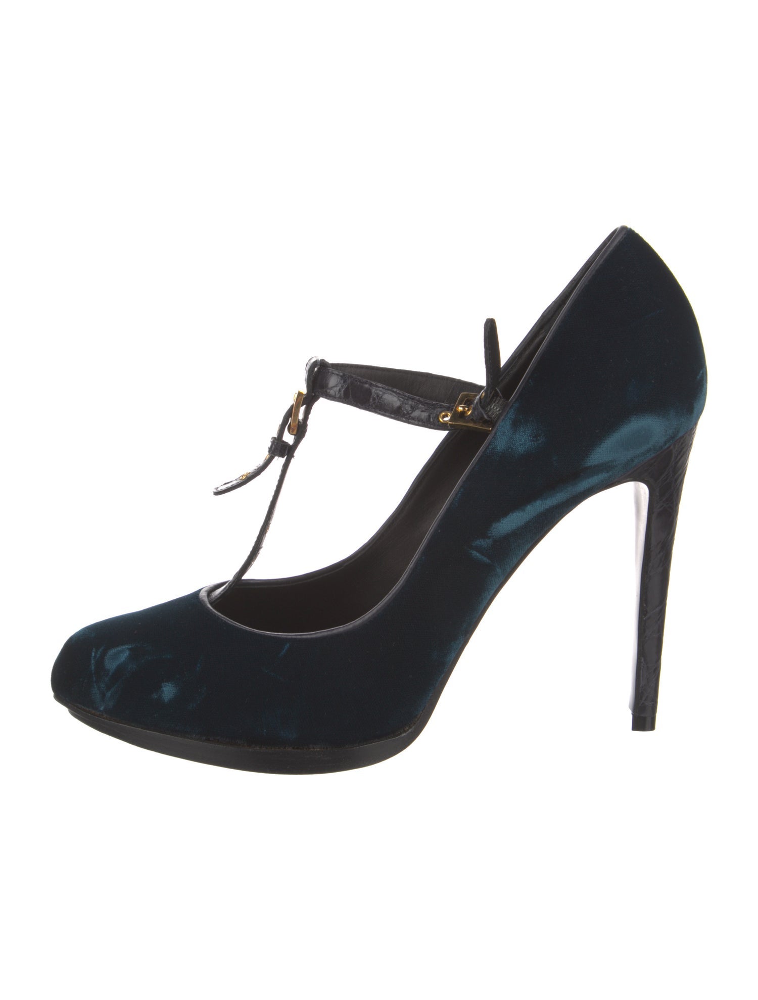 Tom Ford Velvet Leather Trim Embellishment T-Strap Pumps