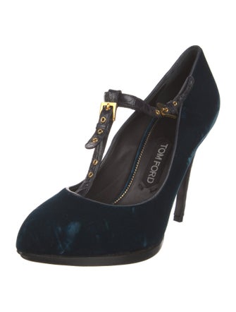 Tom Ford Velvet Leather Trim Embellishment T-Strap Pumps