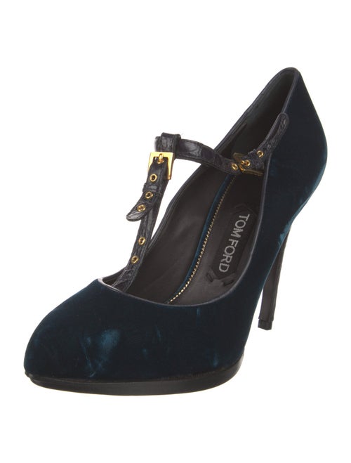 Tom Ford Velvet Leather Trim Embellishment T-Strap Pumps