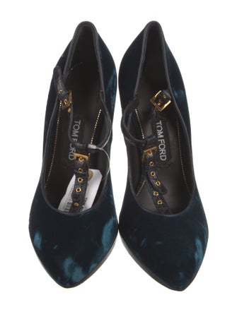 Tom Ford Velvet Leather Trim Embellishment T-Strap Pumps