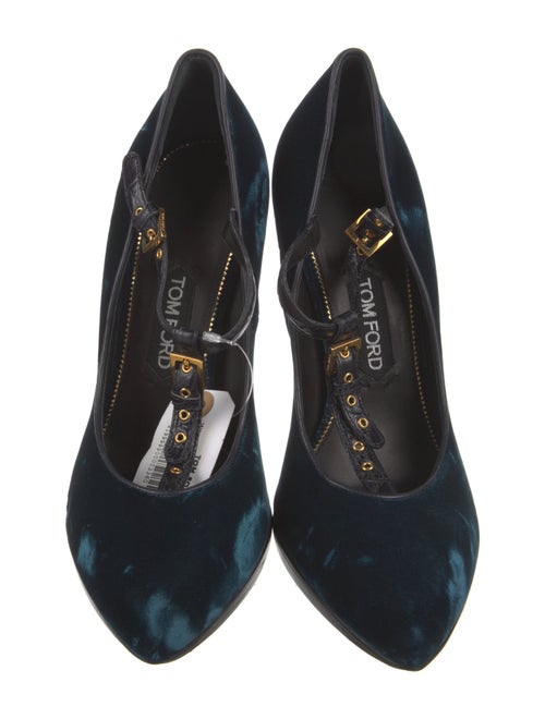 Tom Ford Velvet Leather Trim Embellishment T-Strap Pumps