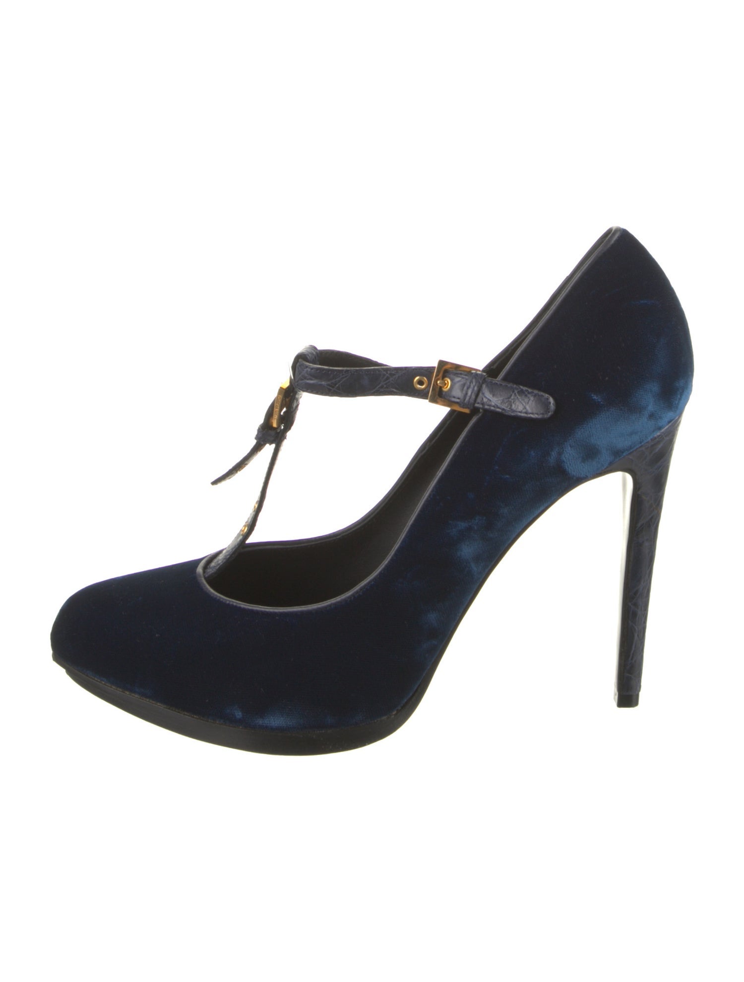 Tom Ford Velvet Leather Trim Embellishment T-Strap Pumps