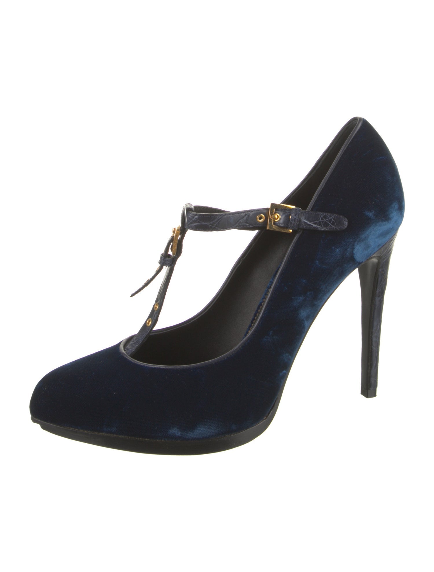 Tom Ford Velvet Leather Trim Embellishment T-Strap Pumps