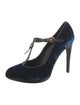 Tom Ford Velvet Leather Trim Embellishment T-Strap Pumps