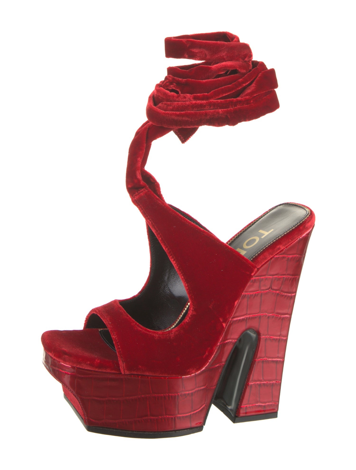 Tom Ford Velvet Leather Trim Embellishment Gladiator Sandals