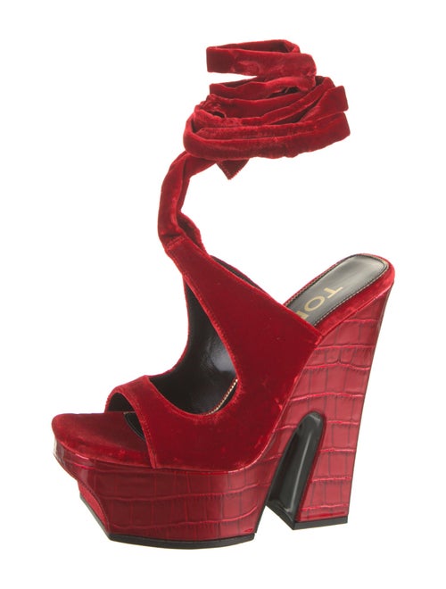 Tom Ford Velvet Leather Trim Embellishment Gladiator Sandals