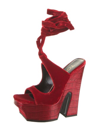 Tom Ford Velvet Leather Trim Embellishment Gladiator Sandals