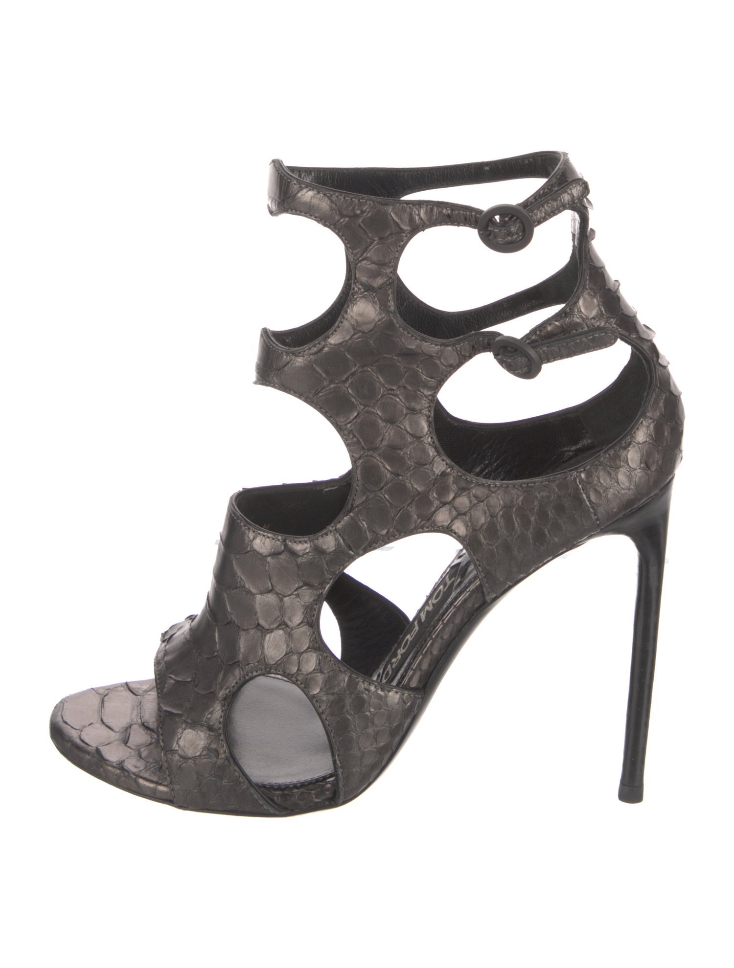 Tom Ford Python Animal Print T-Strap Sandals