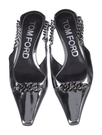Tom Ford Leather Chain-Link Accents Slingback Pumps