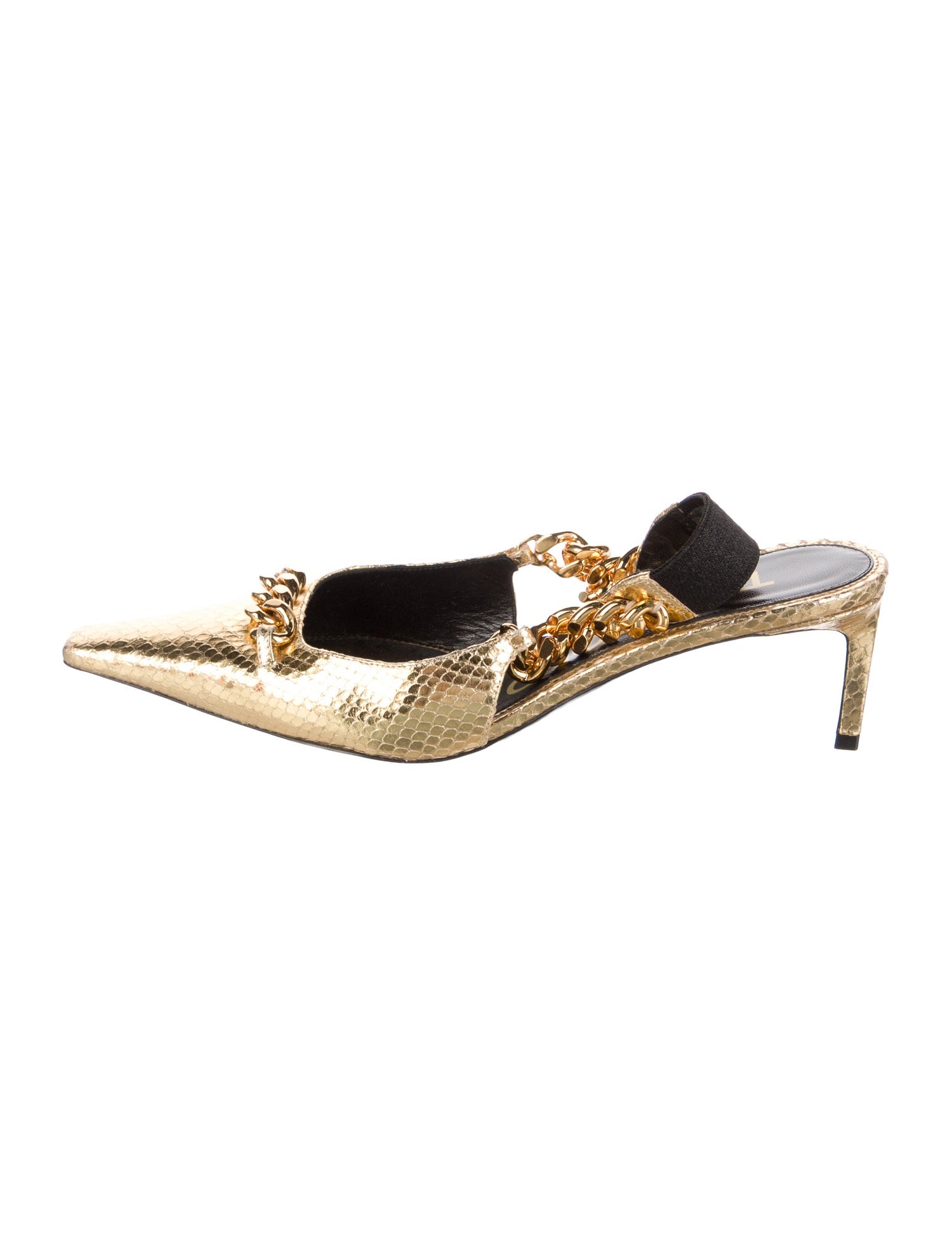 Tom Ford Embossed Leather Chain-Link Accents Slingback Pumps