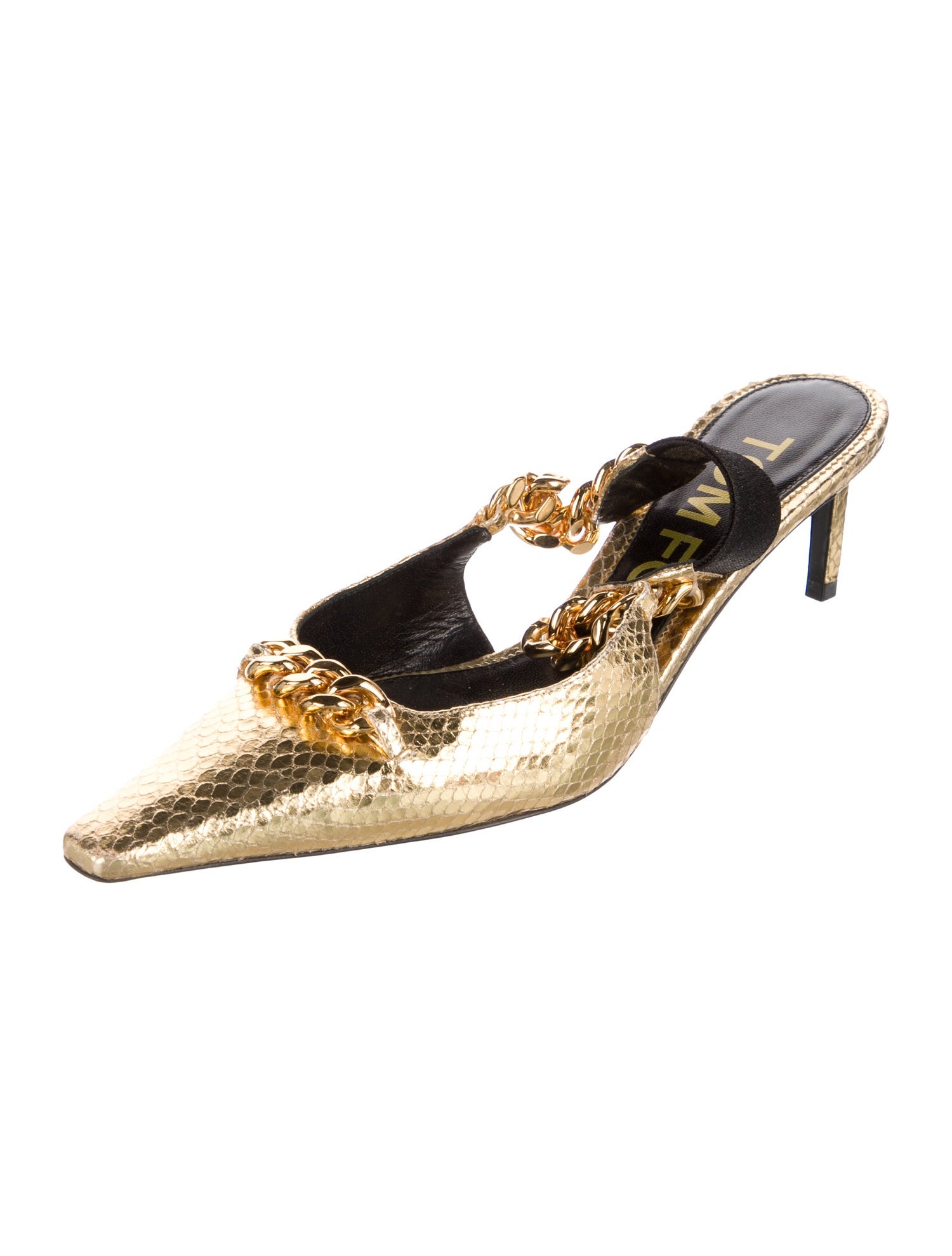 Tom Ford Embossed Leather Chain-Link Accents Slingback Pumps