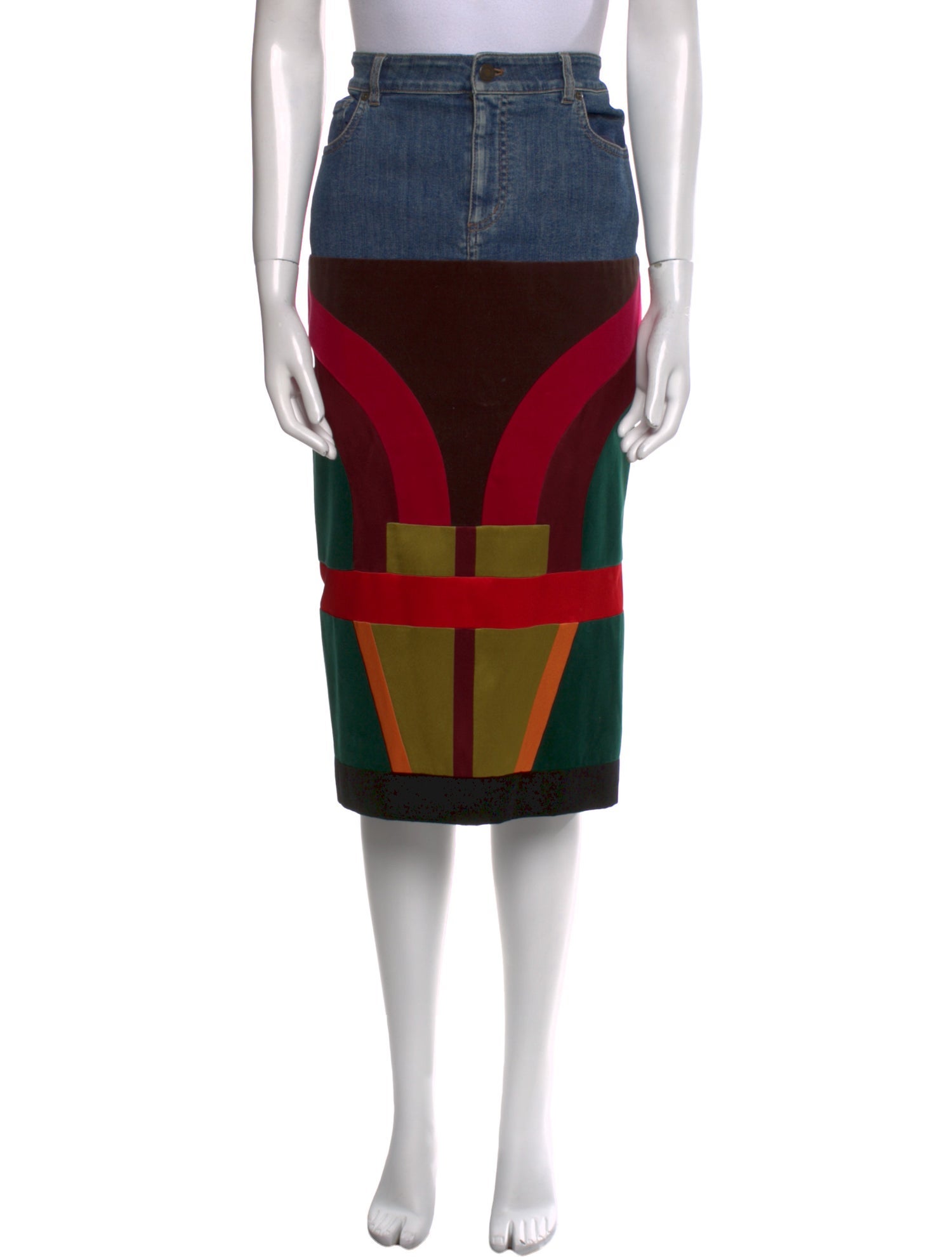 Tom Ford Colorblock Pattern Midi Length Skirt