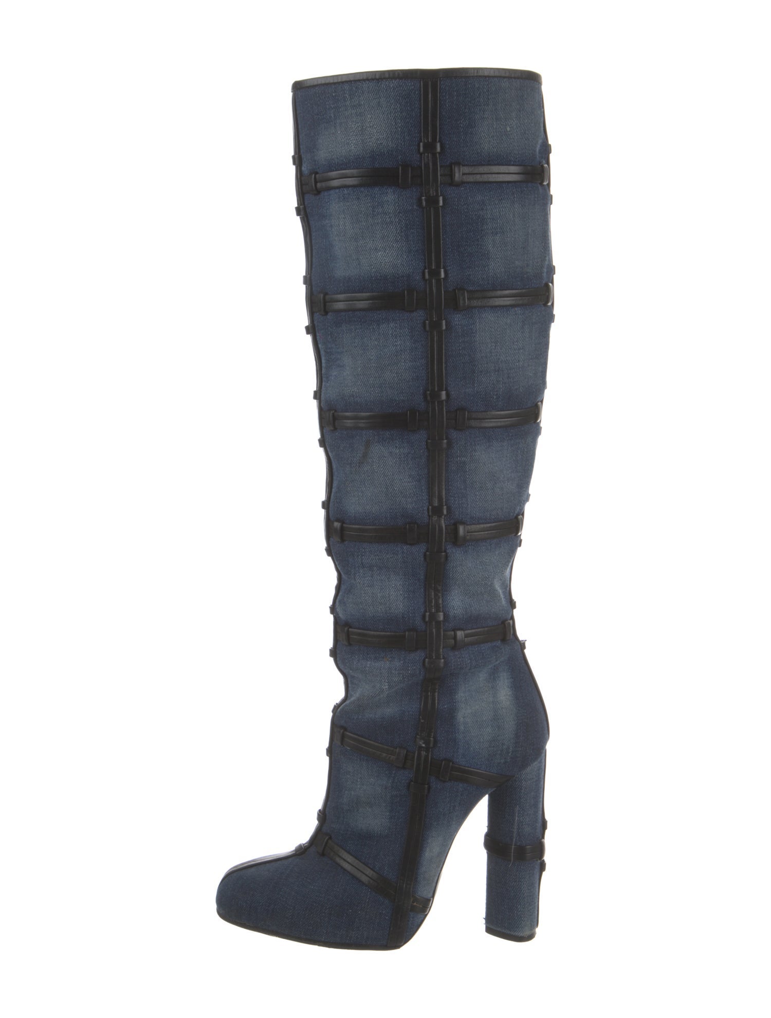 Tom Ford Denim Leather Trim Embellishment Boots