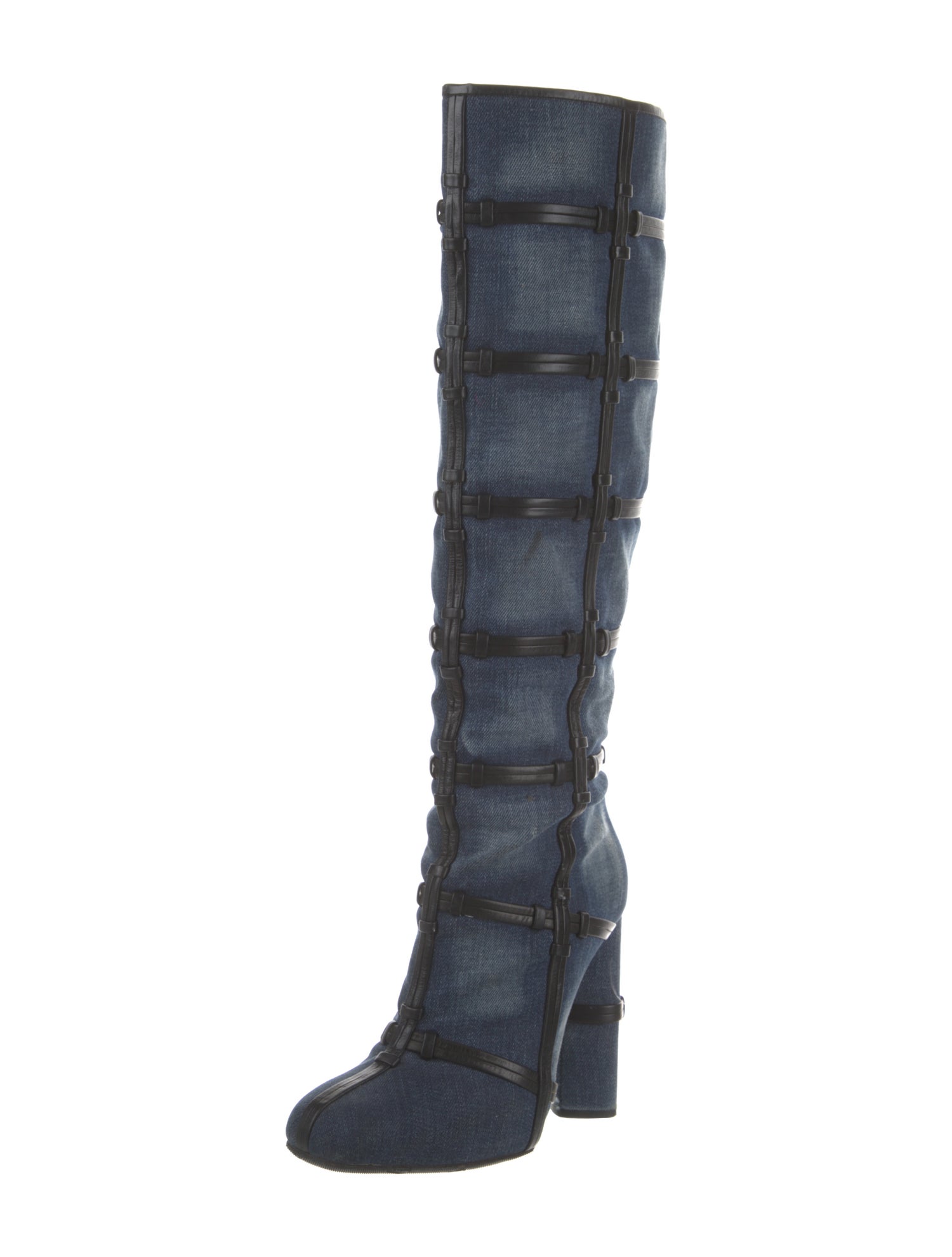 Tom Ford Denim Leather Trim Embellishment Boots