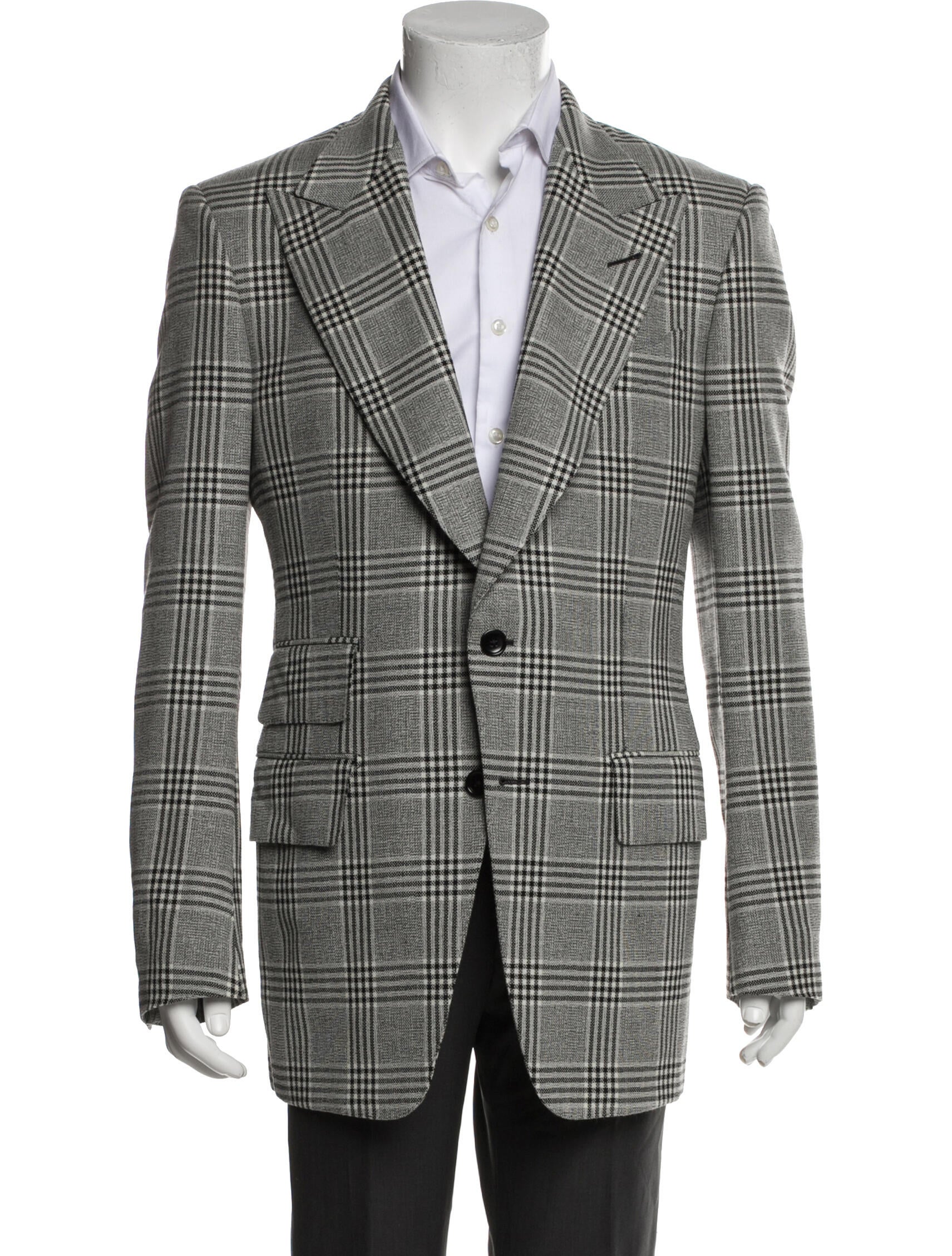 Tom Ford Wool Plaid Print Peacoat