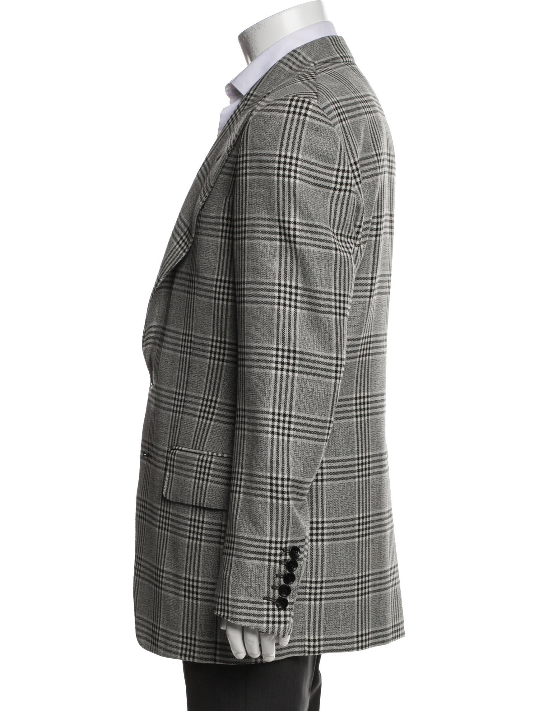 Tom Ford Wool Plaid Print Peacoat