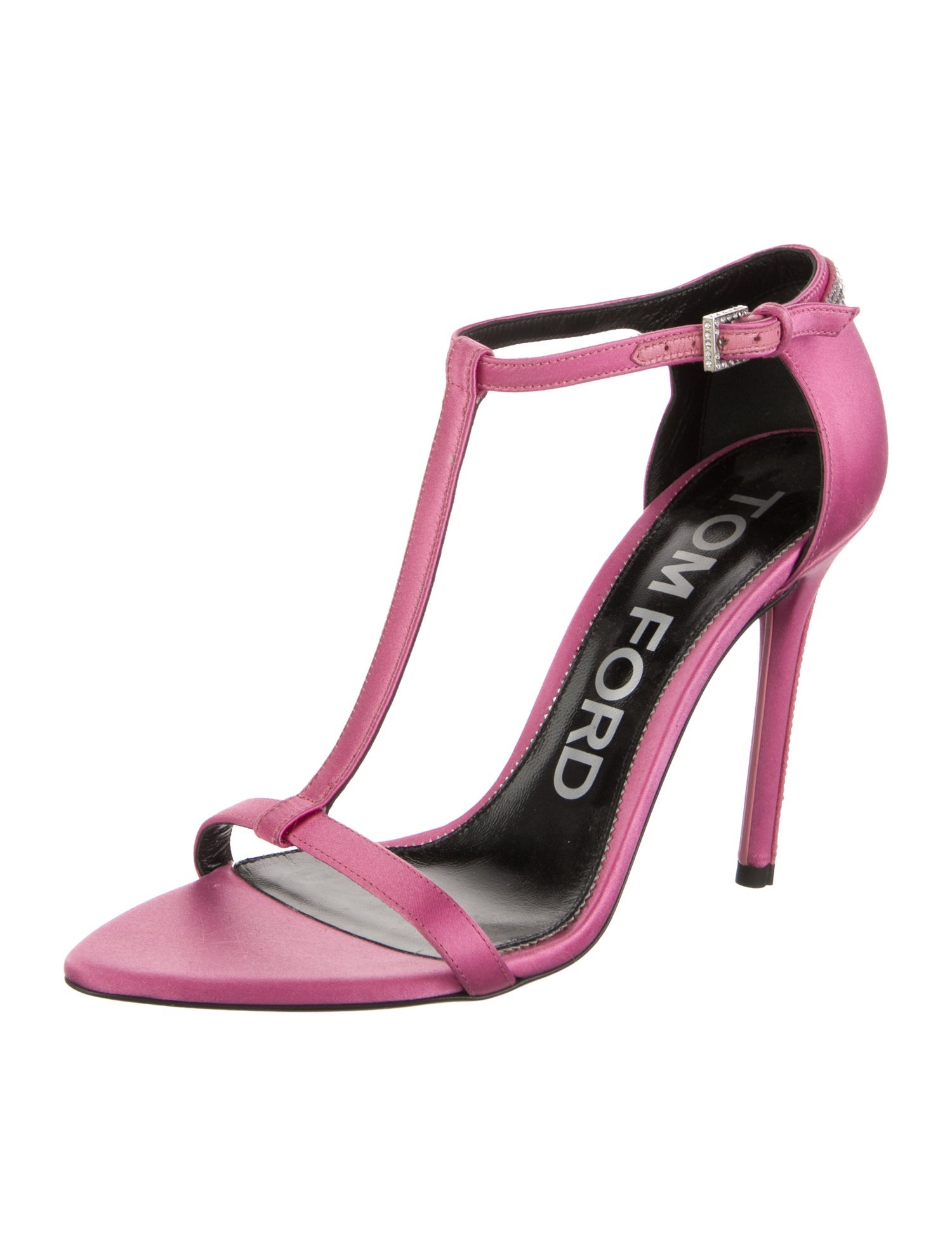 Tom Ford Satin Crystal Embellishments T-Strap Sandals