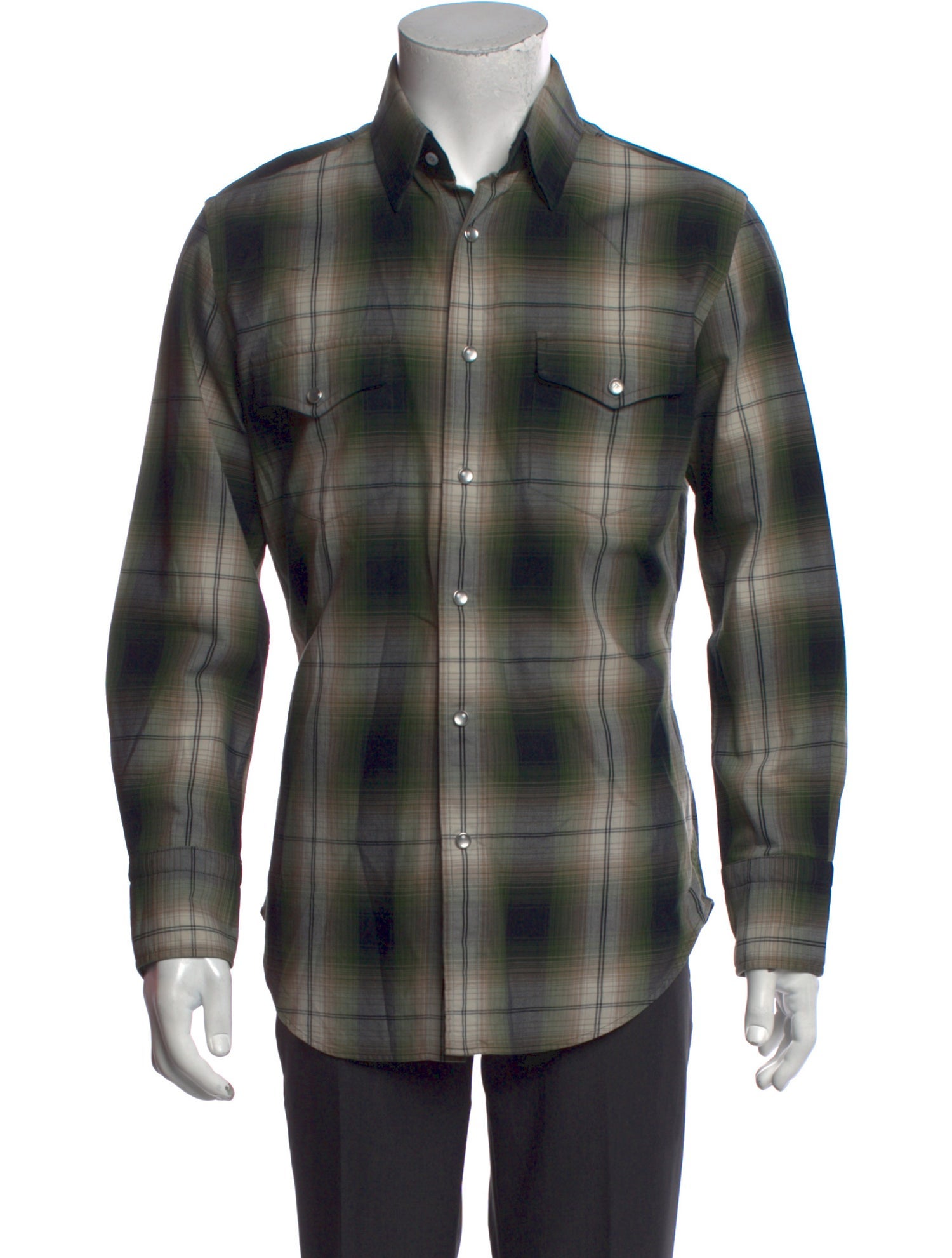 Tom Ford Plaid Print Long Sleeve Western Shirt