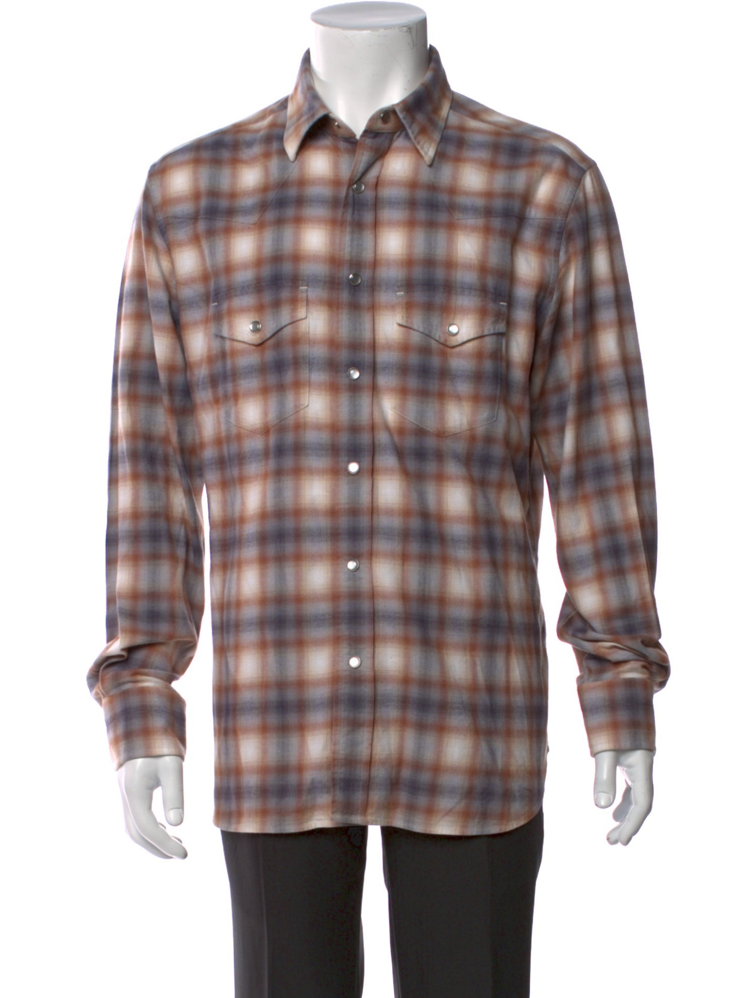 Tom Ford Plaid Print Long Sleeve Western Shirt