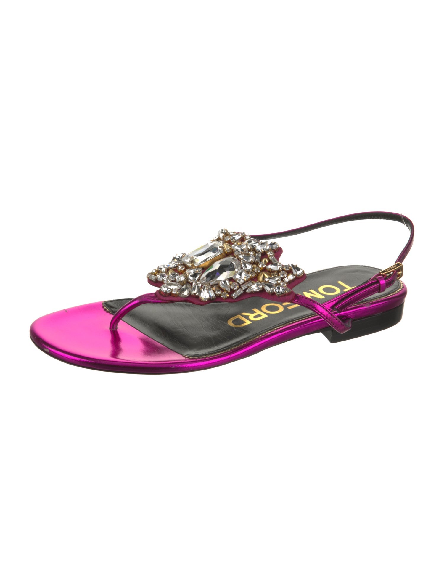 Tom Ford Leather Crystal Embellishments Slingback Sandals