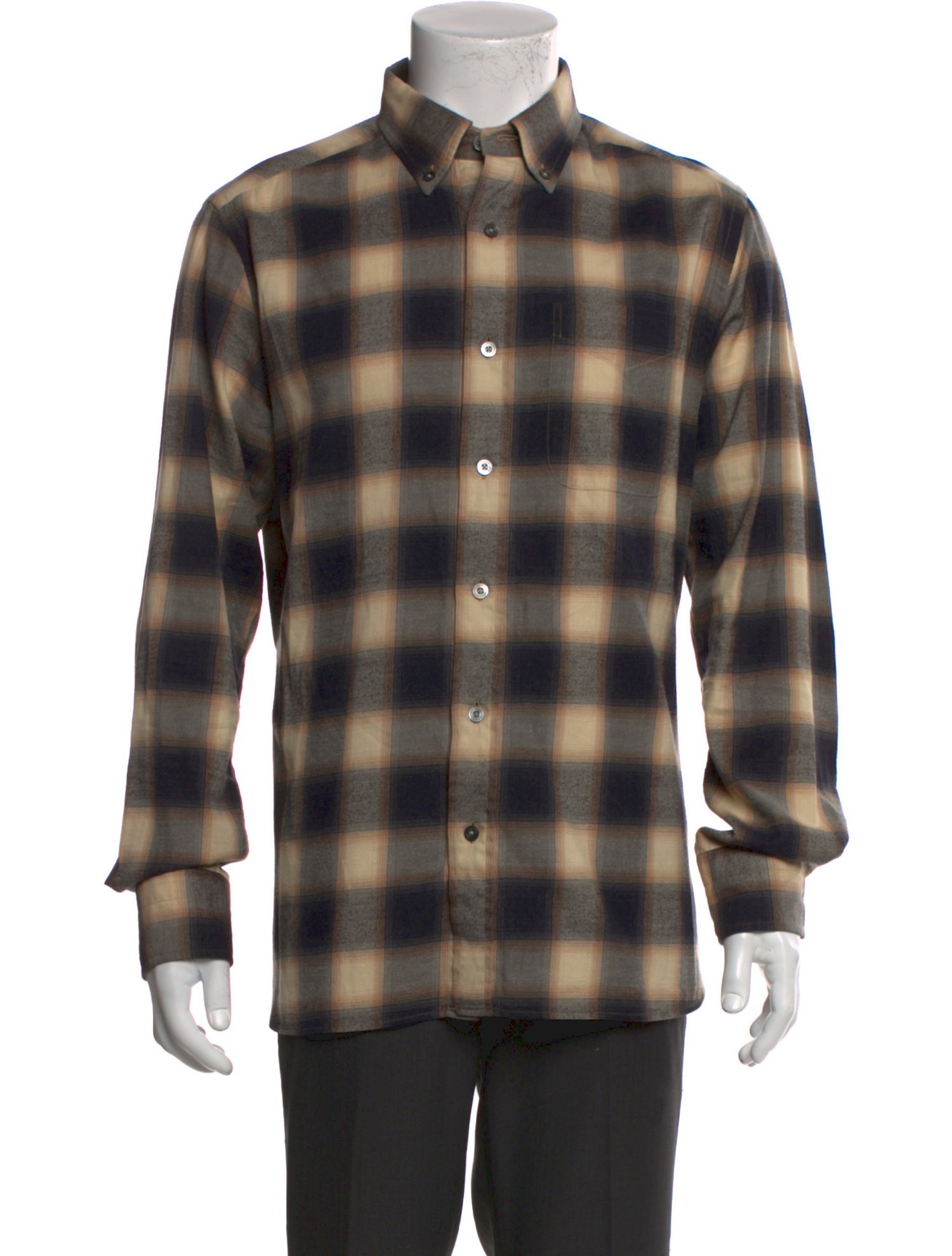 Tom Ford Plaid Print Long Sleeve Shirt