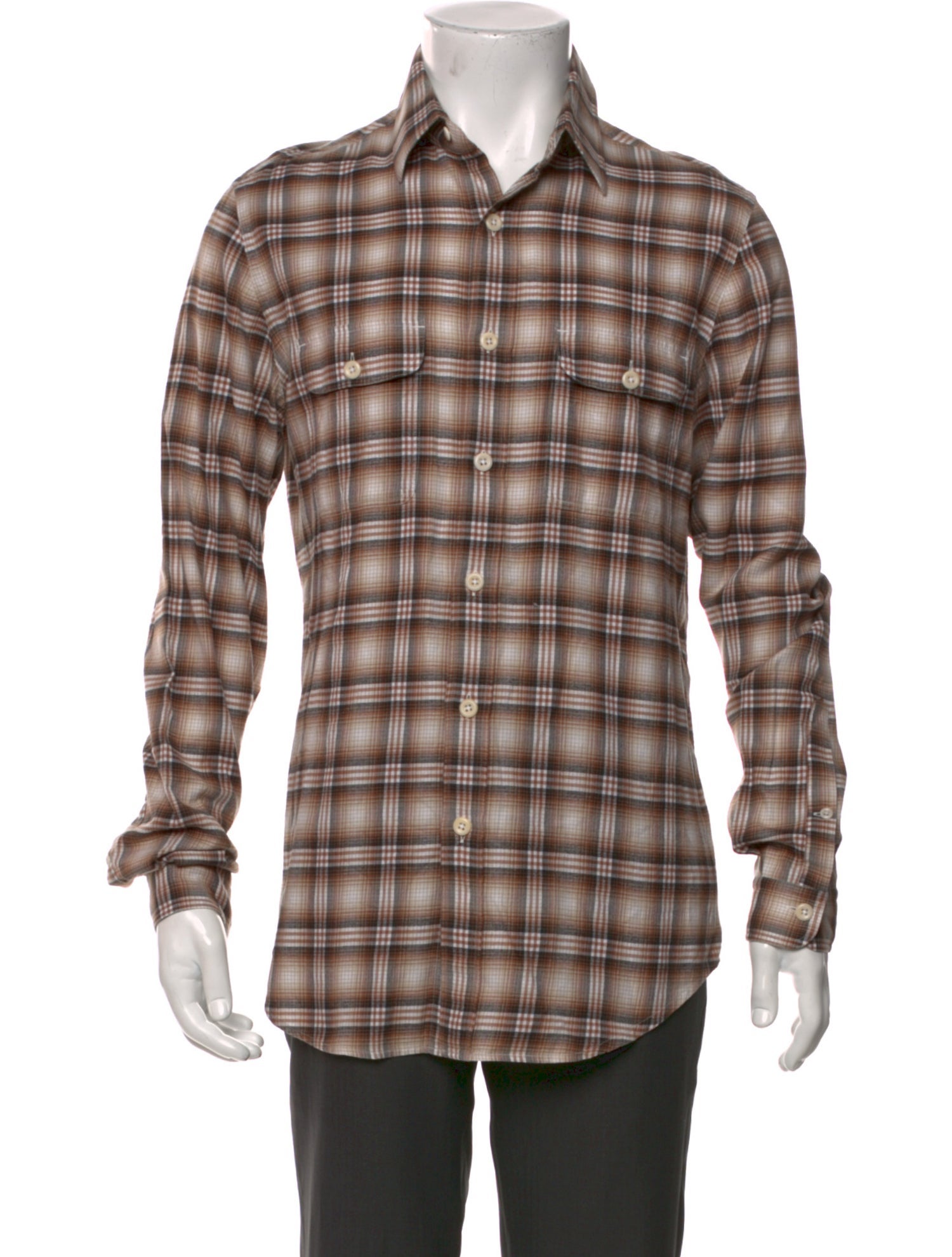 Tom Ford Plaid Print Long Sleeve Shirt