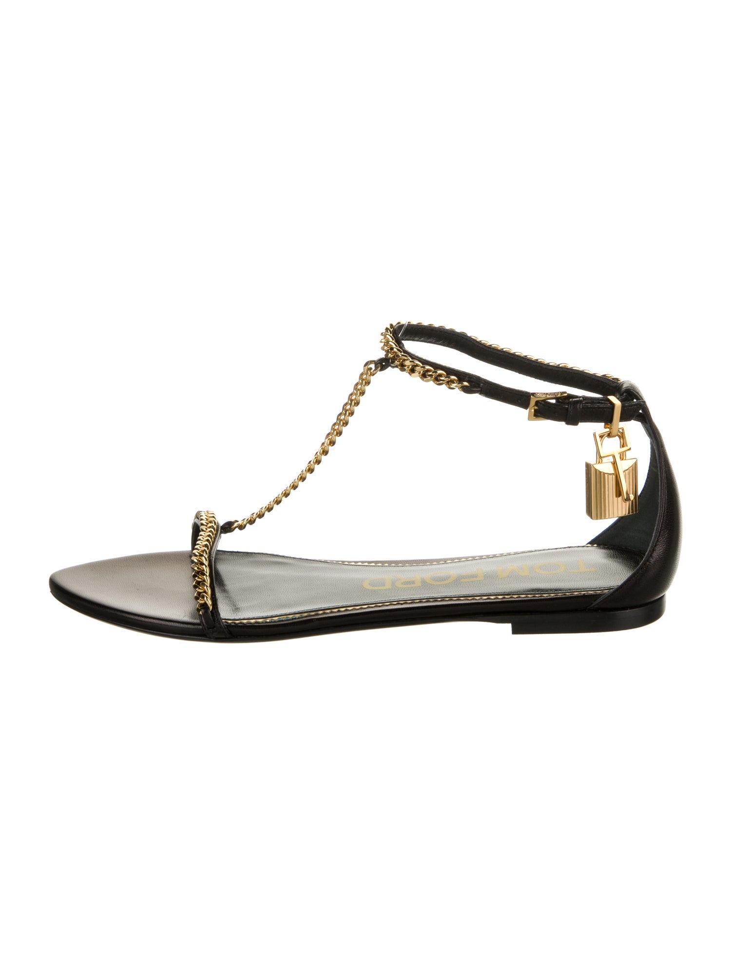 Tom Ford Leather Chain-Link Accents T-Strap Sandals