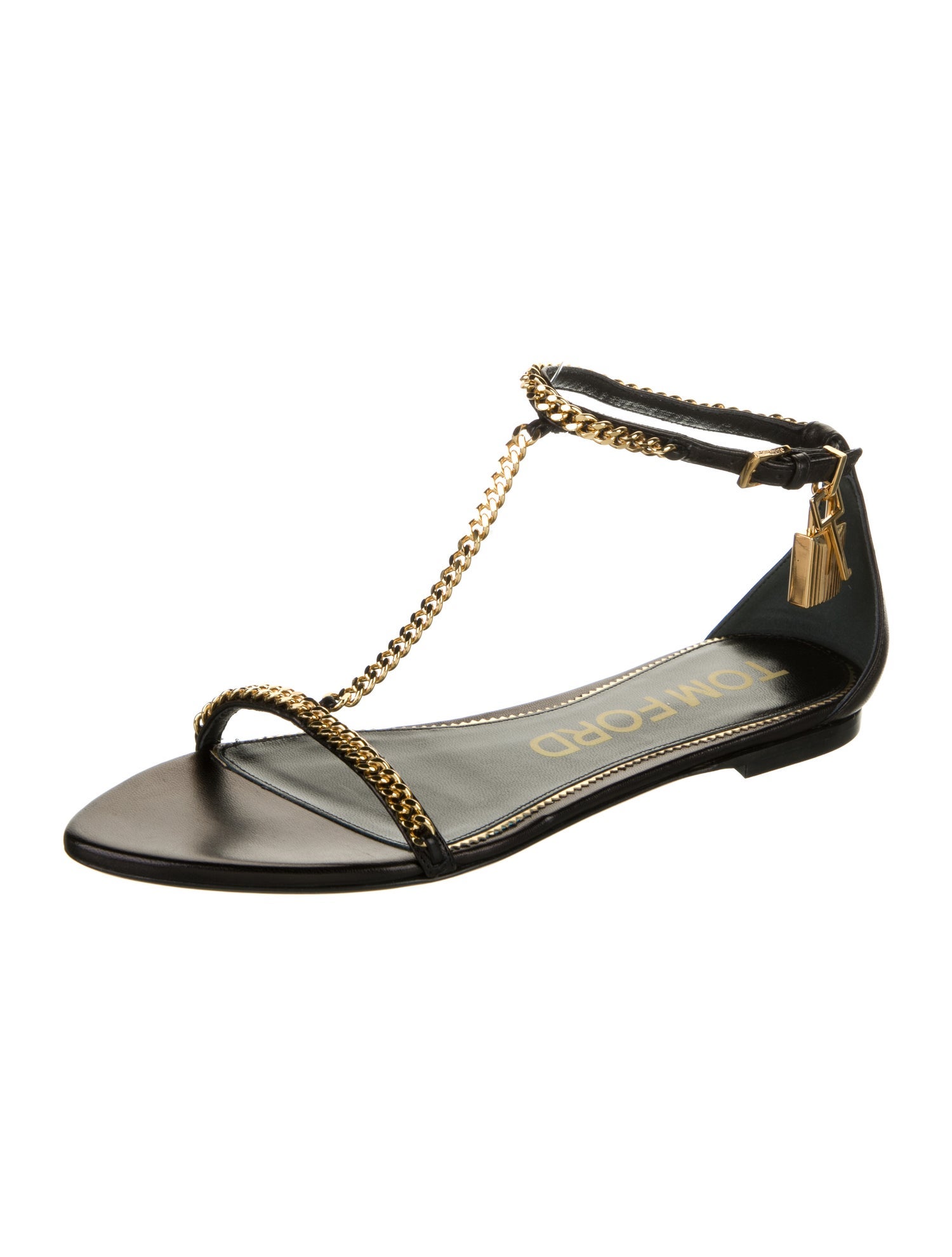 Tom Ford Leather Chain-Link Accents T-Strap Sandals