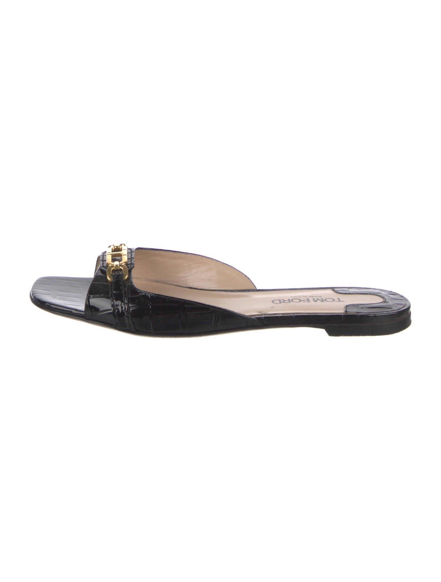 Tom Ford Embossed Leather Chain-Link Accents Slides