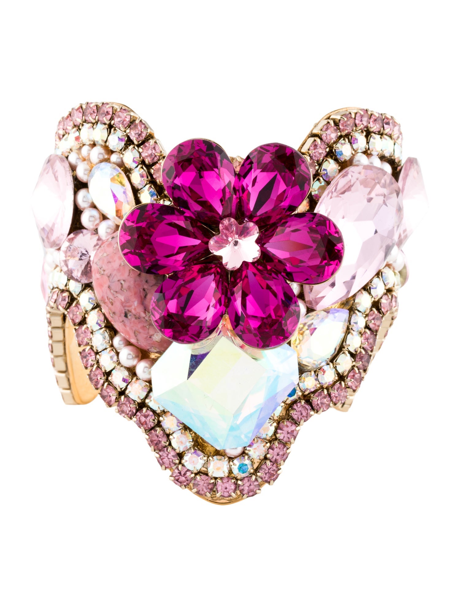 Tom Ford Faux Pearl & Crystal Flower Cuff Bracelet