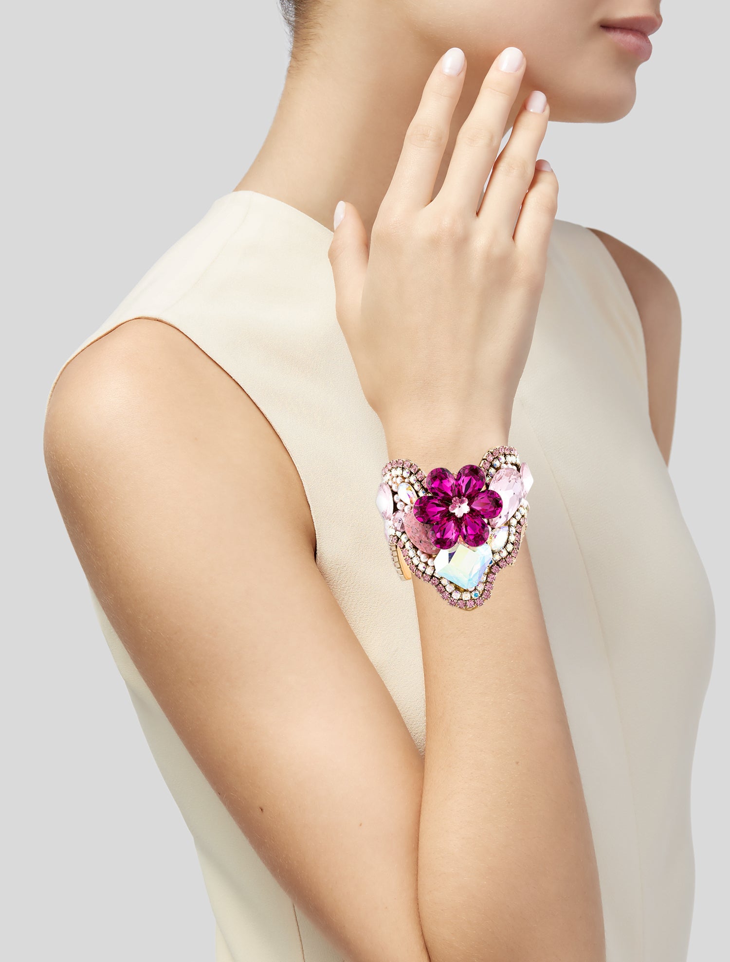 Tom Ford Faux Pearl & Crystal Flower Cuff Bracelet