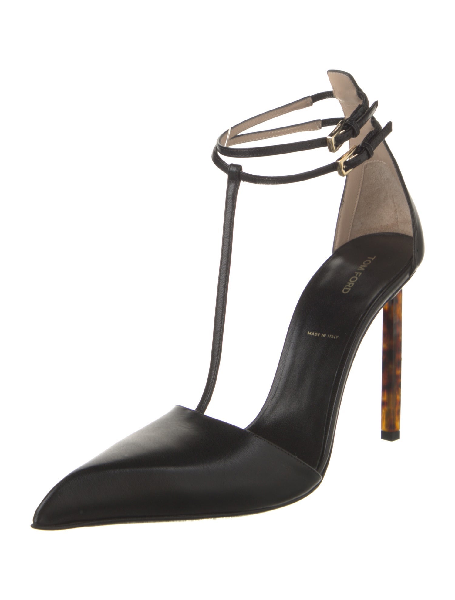 Tom Ford Leather Colorblock Pattern T-Strap Pumps w/ Tags